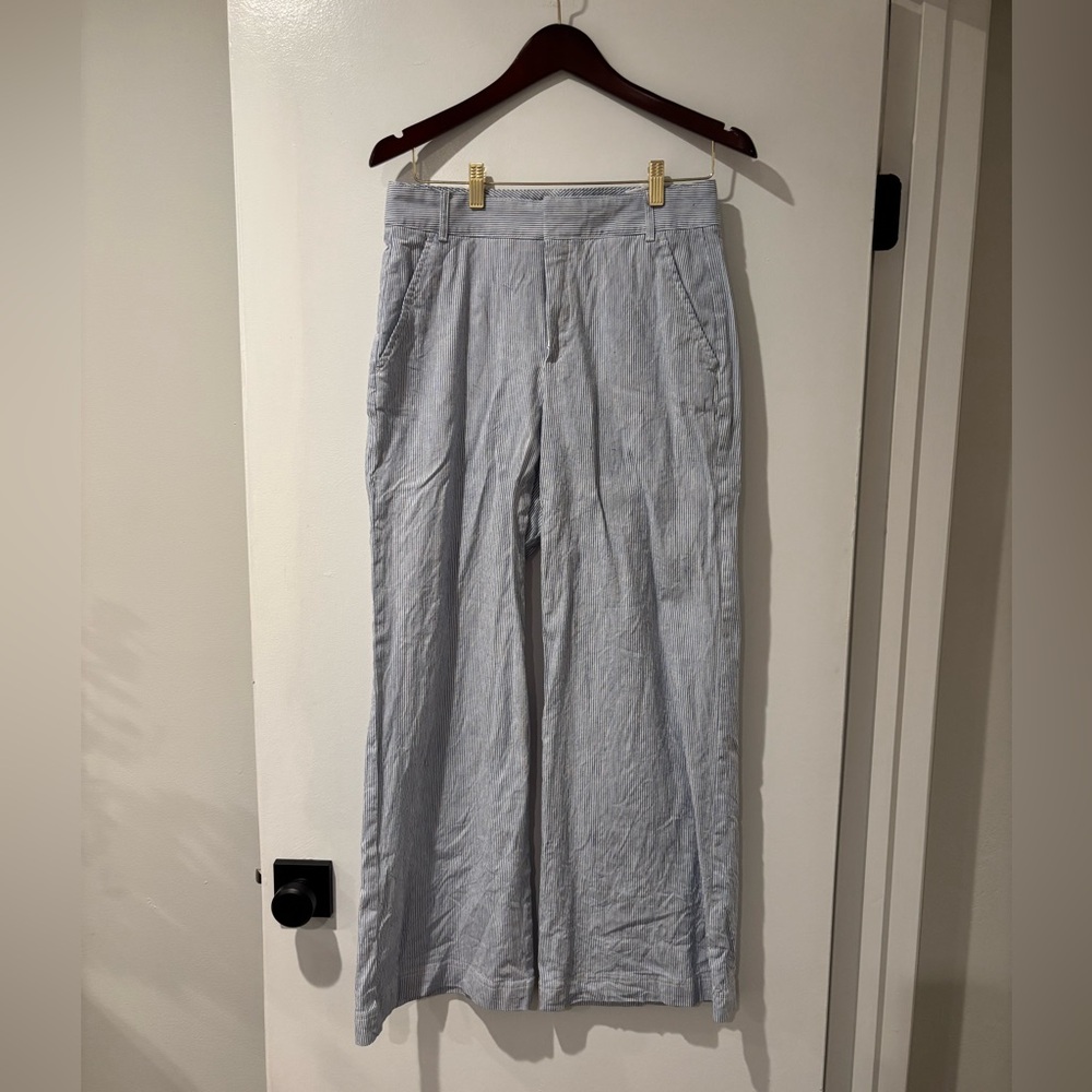 Banana Republic Blue and White Wide-Leg Linen Blend Pant - Size 6